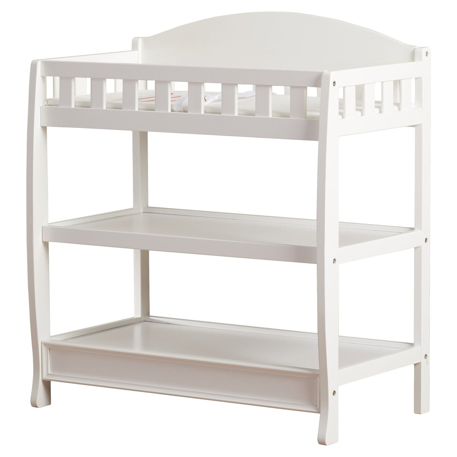 Table à langer en bois blanc moderne avec barrière de sécurité, matelas et sangle
