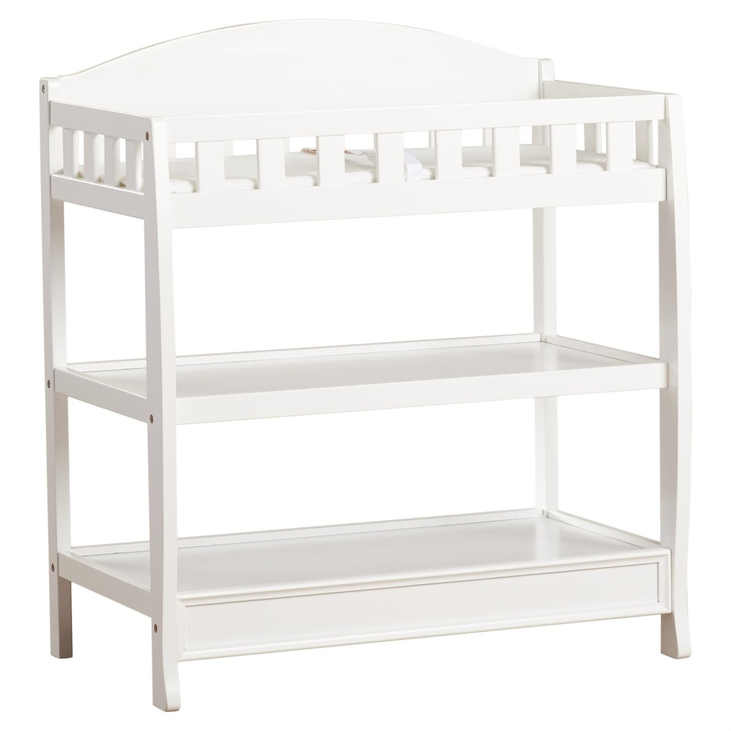 Table à langer en bois blanc moderne avec barrière de sécurité, matelas et sangle