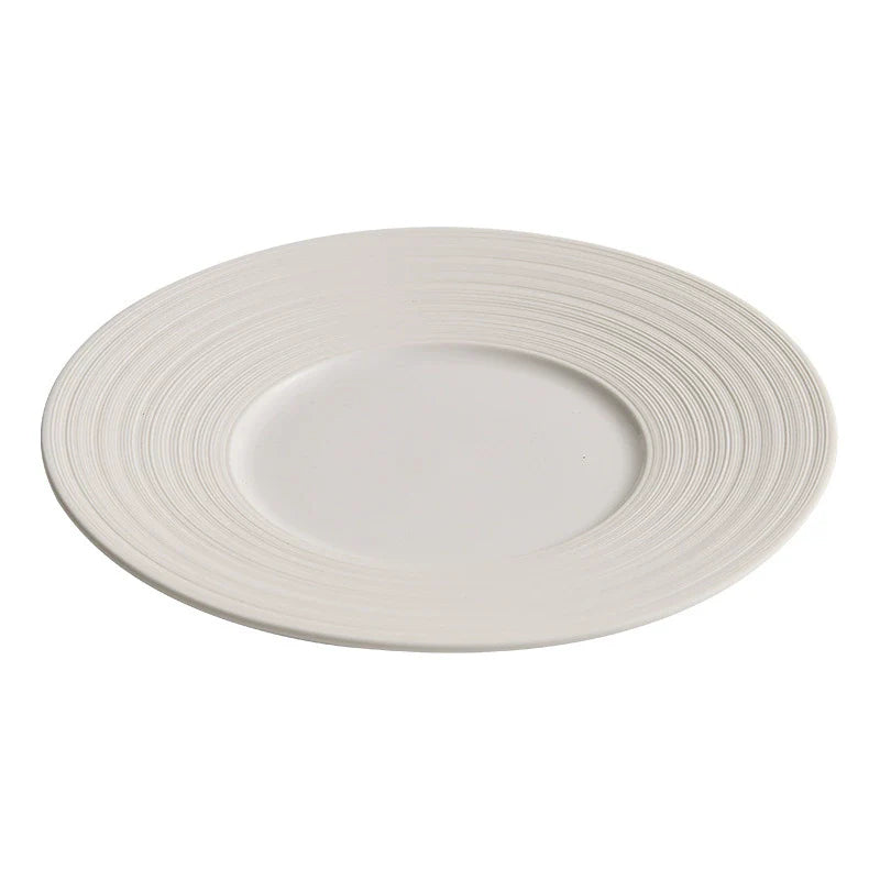 Minimalist Textured Ceramic Dinner Plate – White Modern Tableware