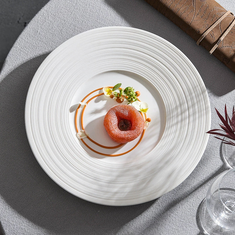 Minimalist Textured Ceramic Dinner Plate – White Modern Tableware
