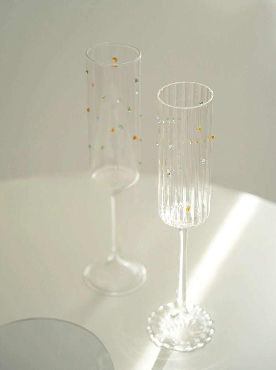 Flûtes à champagne soufflées à la main confettis arc-en-ciel, lot de 2 pièces - Verres à vin fantaisie