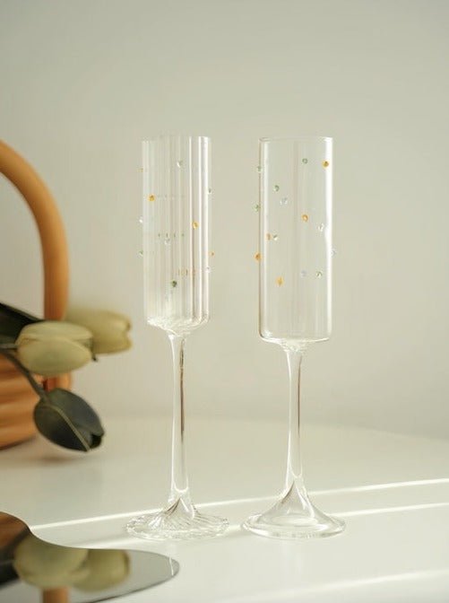 Flûtes à champagne soufflées à la main confettis arc-en-ciel, lot de 2 pièces - Verres à vin fantaisie